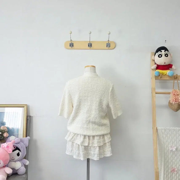 [BUNJANG] MOANI Ivory Tweed Cardigan / 빈티지 만원샵 MOANI 아이보리 반팔 트위드 가디건