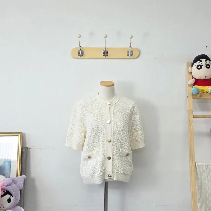 [BUNJANG] MOANI Ivory Tweed Cardigan / 빈티지 만원샵 MOANI 아이보리 반팔 트위드 가디건