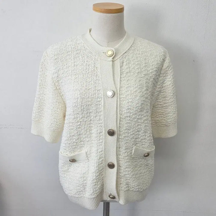 [BUNJANG] MOANI Ivory Tweed Cardigan / 빈티지 만원샵 MOANI 아이보리 반팔 트위드 가디건