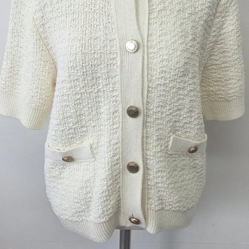 [BUNJANG] MOANI Ivory Tweed Cardigan / 빈티지 만원샵 MOANI 아이보리 반팔 트위드 가디건