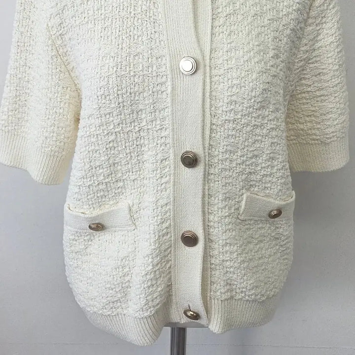 [BUNJANG] MOANI Ivory Tweed Cardigan / 빈티지 만원샵 MOANI 아이보리 반팔 트위드 가디건