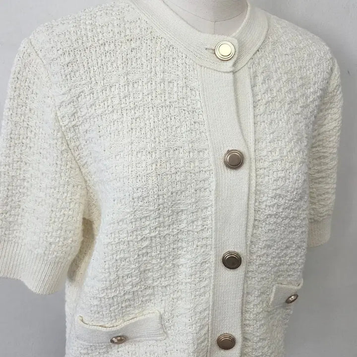 [BUNJANG] MOANI Ivory Tweed Cardigan / 빈티지 만원샵 MOANI 아이보리 반팔 트위드 가디건