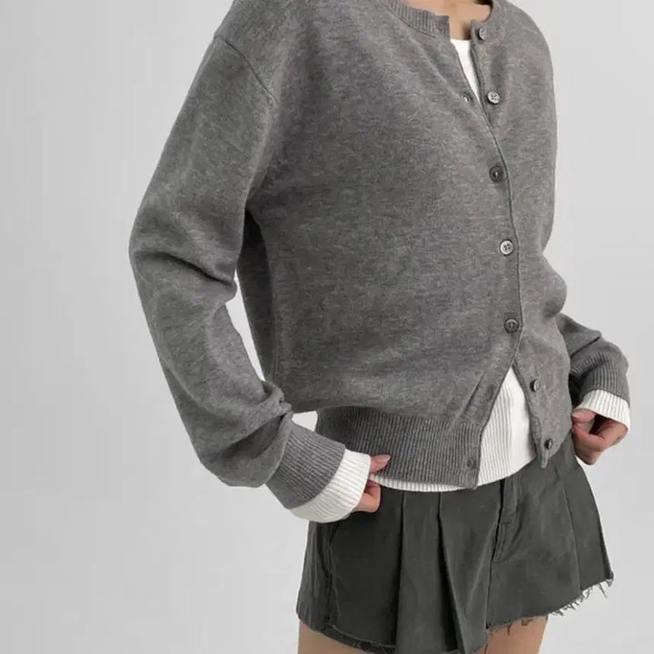[BUNJANG] Blackup Sevilla Round Knit Cardigan [Gray] / 블랙업 세빌라 라운드 니트 가디건 [그레이]