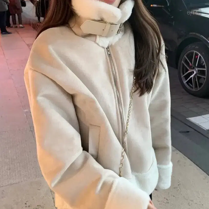 [BUNJANG] Jennio Lapin Suede Mouton Ivory Jacket / 제니오 라팡 스웨이드 무스탕 아이보리
