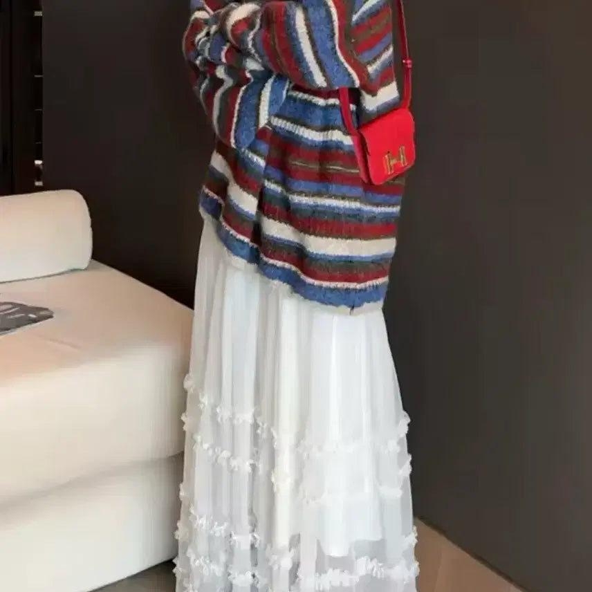 [BUNJANG] White Tiered Chiffon Ruffle Long Skirt / 화이트 캉캉 롱 스커트 쉬폰 프릴 / 데일리 캐주얼 빈티지 모리걸 y2k