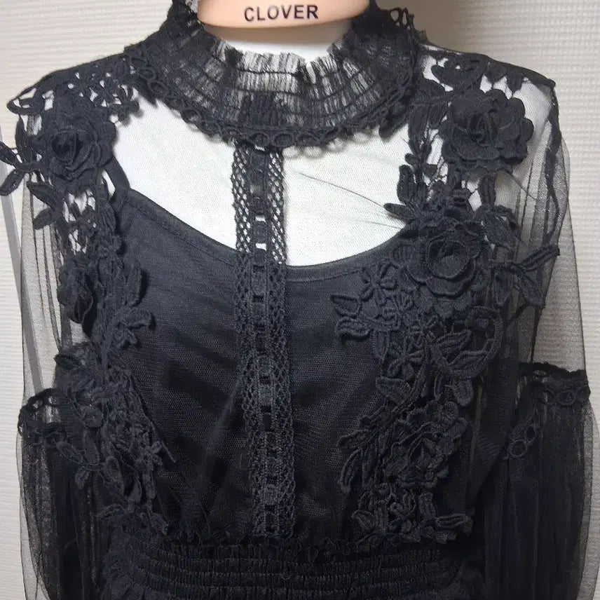 [BUNJANG] Black Lace See-Through Mini Dress Size 66 / 블랙 레이스 시스루 원피스66