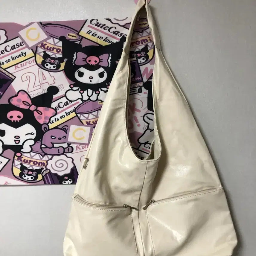 [BUNJANG] Ivory Leather Two-Way Shoulder Bag / 새상품 아이보리 레더 가죽 보부상 투웨이 숄더백