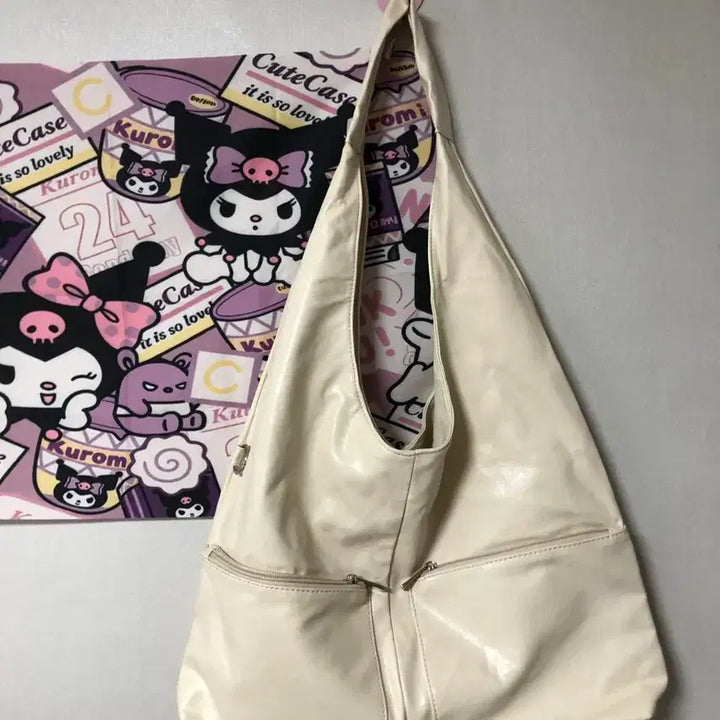 [BUNJANG] Ivory Leather Two-Way Shoulder Bag / 새상품 아이보리 레더 가죽 보부상 투웨이 숄더백