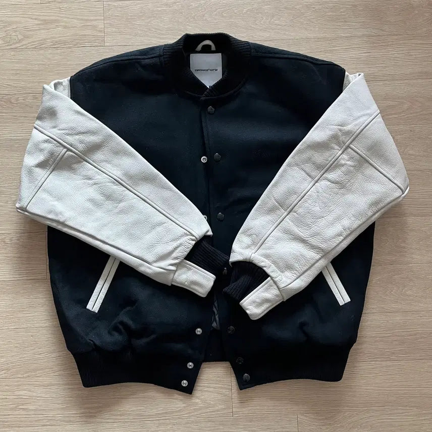 [BUNJANG] Espionage Varsity Jacket (Black/White) / 에스피오나지 바시티 Black/White