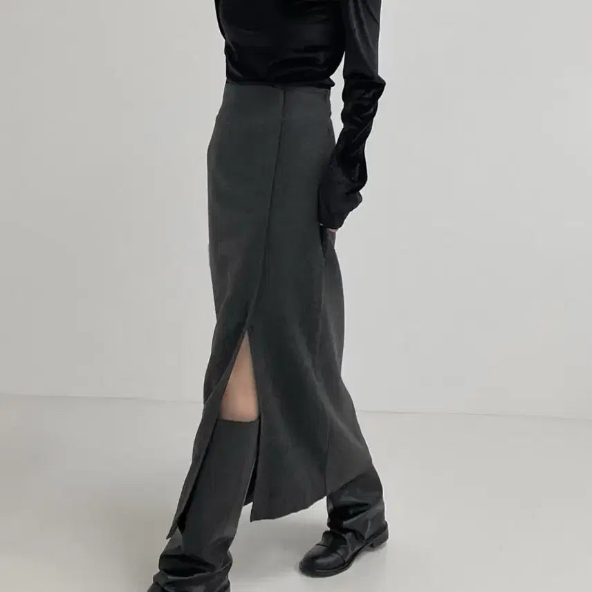[BUNJANG] Enchant Me Wool Slit Skirt Charcoal M / 인챈트미 히든 울 슬릿 스커트 차콜 M