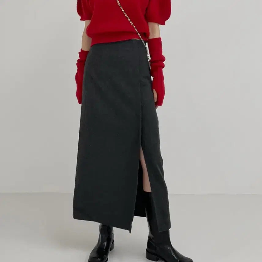 [BUNJANG] Enchant Me Wool Slit Skirt Charcoal M / 인챈트미 히든 울 슬릿 스커트 차콜 M