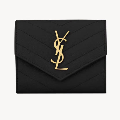 [BUNJANG] Saint Laurent Monogram Compact Tri-fold Wallet / (마지막 할인)생로랑 블랙 텍스처드 퀼티드 가죽 소재의 컴팩트 3단