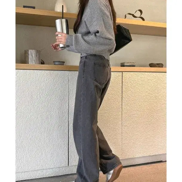 [BUNJANG] Gray Denim Wide Pants / 그레이 데님 와이드 팬츠