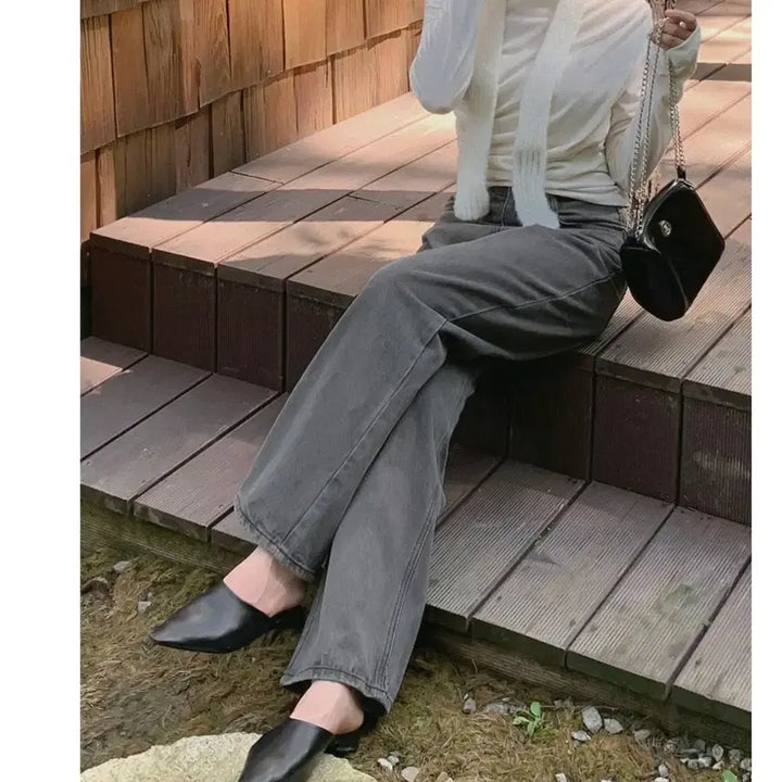 [BUNJANG] Gray Denim Wide Pants / 그레이 데님 와이드 팬츠