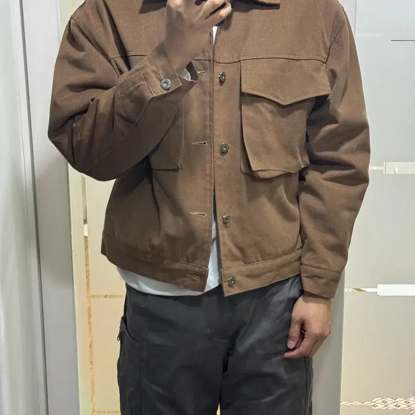 [BUNJANG] Beige Cropped Trucker Jacket / 트러커 자켓