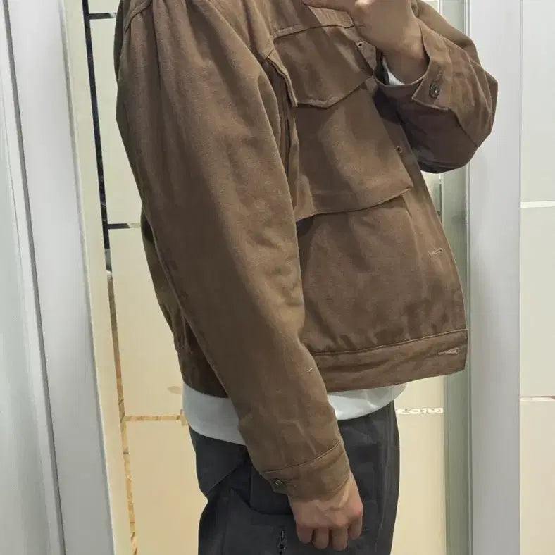 [BUNJANG] Beige Cropped Trucker Jacket / 트러커 자켓