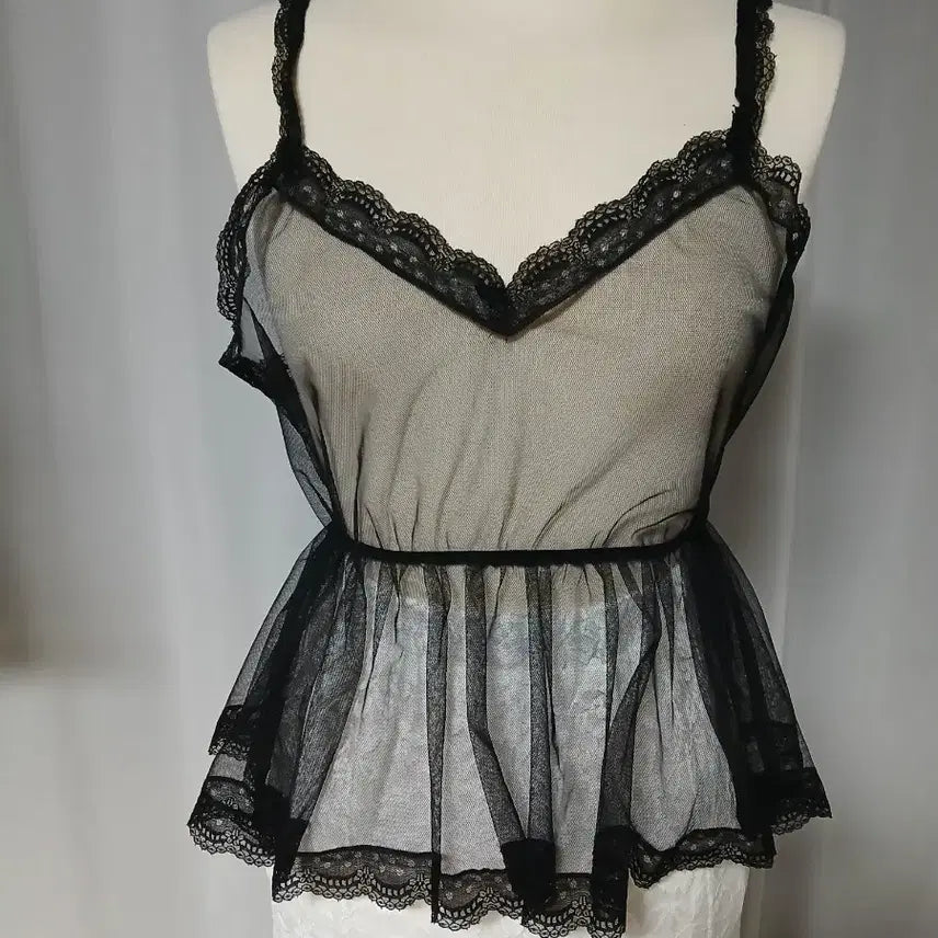 [BUNJANG] Black Lace Sheer Bustier Top / 내수 블랙 레이스 시스루 뷔스티에 탑