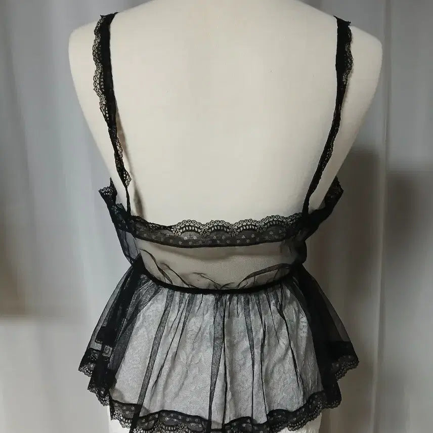 [BUNJANG] Black Lace Sheer Bustier Top / 내수 블랙 레이스 시스루 뷔스티에 탑