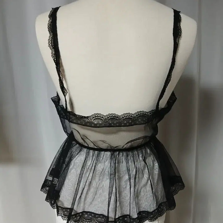 [BUNJANG] Black Lace Sheer Bustier Top / 내수 블랙 레이스 시스루 뷔스티에 탑