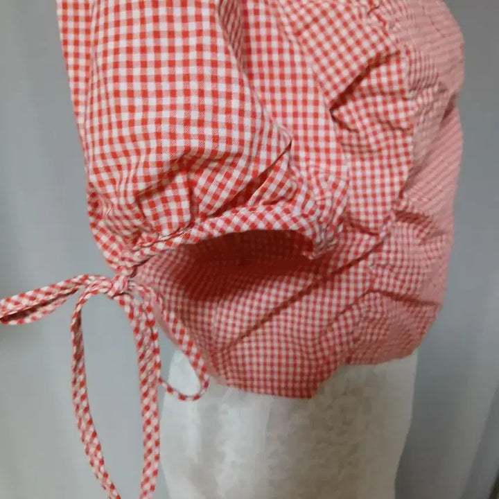 [BUNJANG] Gingham Check Shirred Blouse / 레드,연노랑) 깅엄 체크 셔링 블라우스