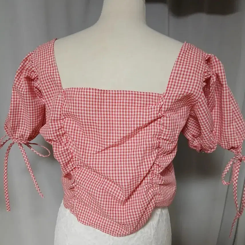[BUNJANG] Gingham Check Shirred Blouse / 레드,연노랑) 깅엄 체크 셔링 블라우스