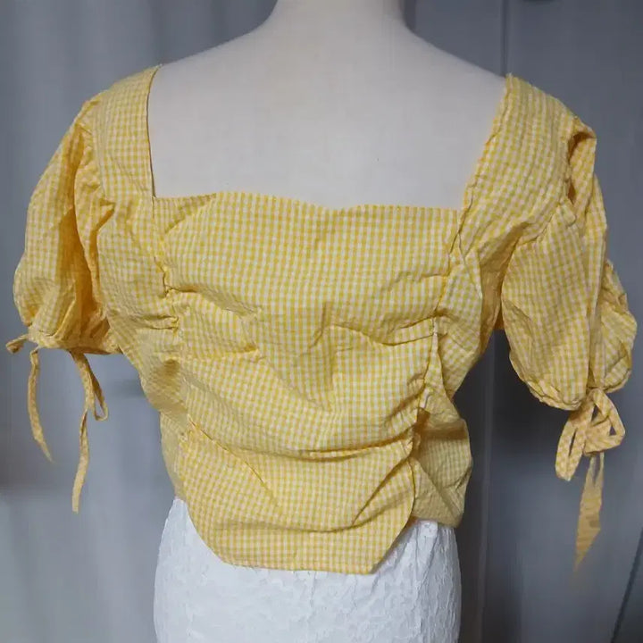 [BUNJANG] Gingham Check Shirred Blouse / 레드,연노랑) 깅엄 체크 셔링 블라우스