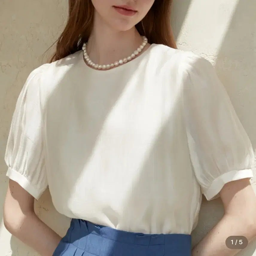 [BUNJANG] Zurutti Sheer Round Blouse - Ivory / 새상품] 주르티 시스루 라운드 블라우스 반팔 / 아이보리