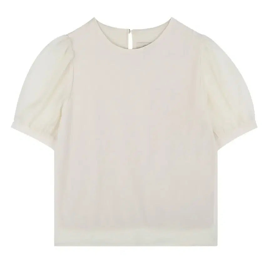 [BUNJANG] Zurutti Sheer Round Blouse - Ivory / 새상품] 주르티 시스루 라운드 블라우스 반팔 / 아이보리