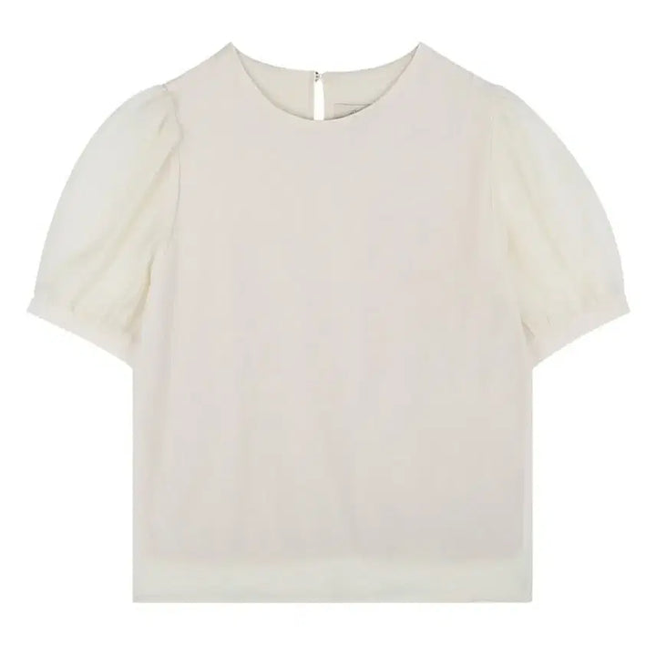 [BUNJANG] Zurutti Sheer Round Blouse - Ivory / 새상품] 주르티 시스루 라운드 블라우스 반팔 / 아이보리
