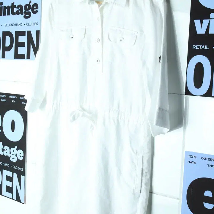 [BUNJANG] W(F) Nautica Linen Shirt - White Solid - 175FF / W(F) 노티카 셔츠 남방 롱 린넨 화이트 솔리드-175FF