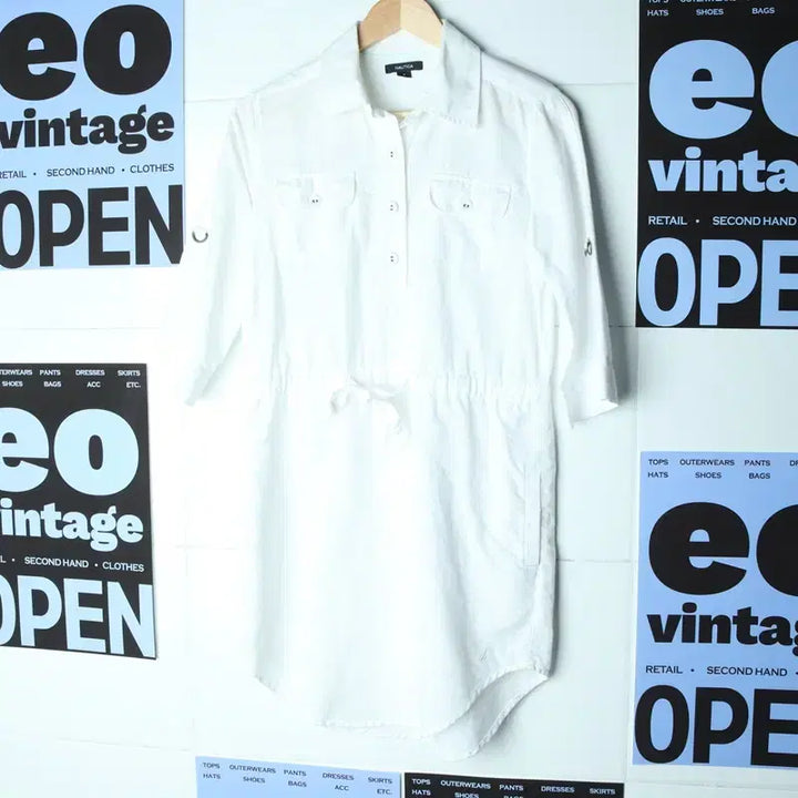 [BUNJANG] W(F) Nautica Linen Shirt - White Solid - 175FF / W(F) 노티카 셔츠 남방 롱 린넨 화이트 솔리드-175FF