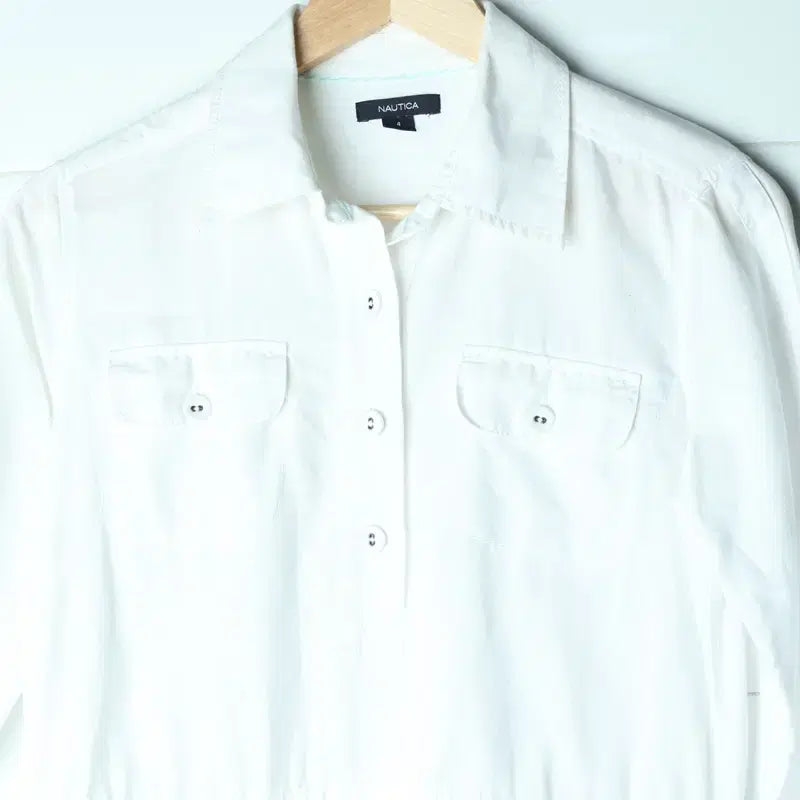 [BUNJANG] W(F) Nautica Linen Shirt - White Solid - 175FF / W(F) 노티카 셔츠 남방 롱 린넨 화이트 솔리드-175FF