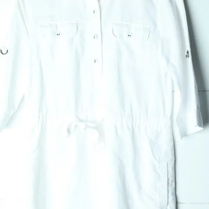 [BUNJANG] W(F) Nautica Linen Shirt - White Solid - 175FF / W(F) 노티카 셔츠 남방 롱 린넨 화이트 솔리드-175FF