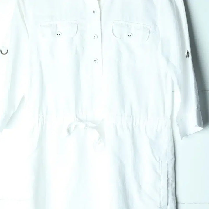 [BUNJANG] W(F) Nautica Linen Shirt - White Solid - 175FF / W(F) 노티카 셔츠 남방 롱 린넨 화이트 솔리드-175FF