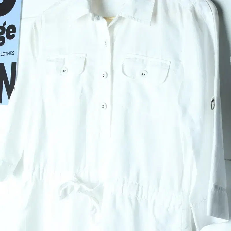 [BUNJANG] W(F) Nautica Linen Shirt - White Solid - 175FF / W(F) 노티카 셔츠 남방 롱 린넨 화이트 솔리드-175FF
