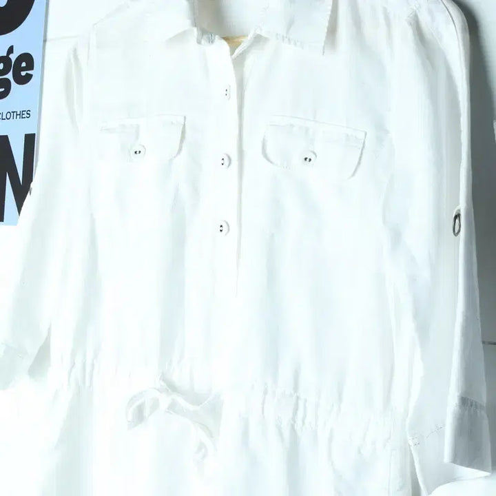 [BUNJANG] W(F) Nautica Linen Shirt - White Solid - 175FF / W(F) 노티카 셔츠 남방 롱 린넨 화이트 솔리드-175FF