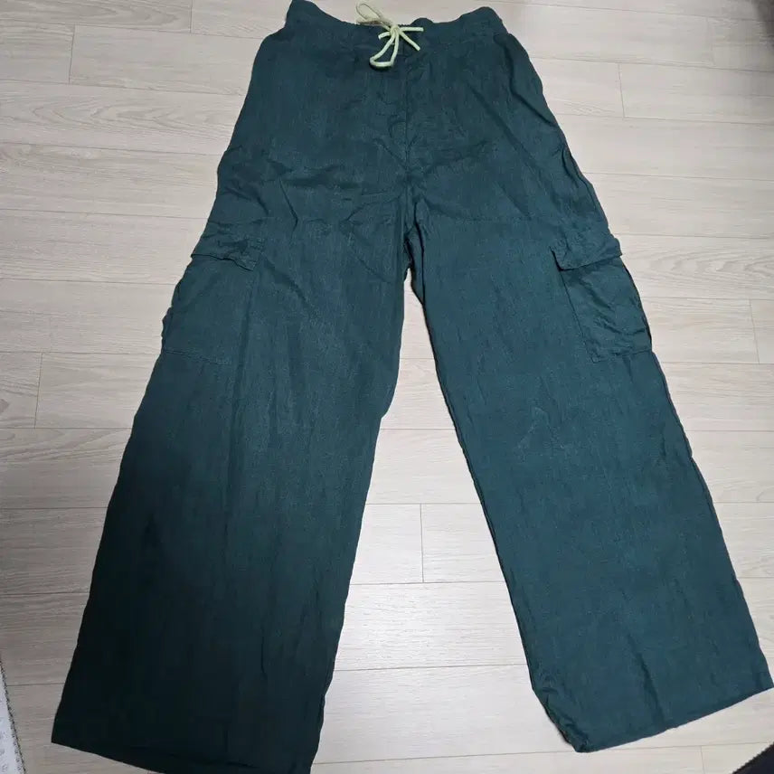 [BUNJANG] Black Friday Linen 100% Green Cargo Wide Pants / 린넨100% 그린  카고 와이드 팬츠