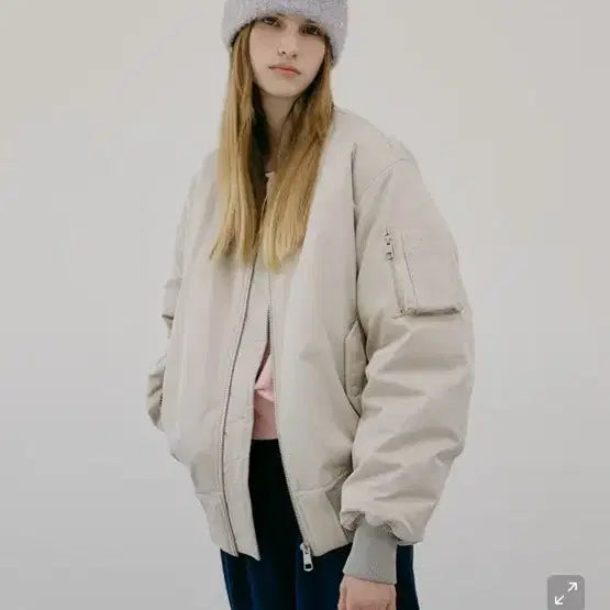 [BUNJANG] Marithe Francois Girbaud Melange Rib MA-1 Jacket Ivory M / 마리떼 프랑소와 저버 멜란지 립 MA-1 아이보리 M사이즈