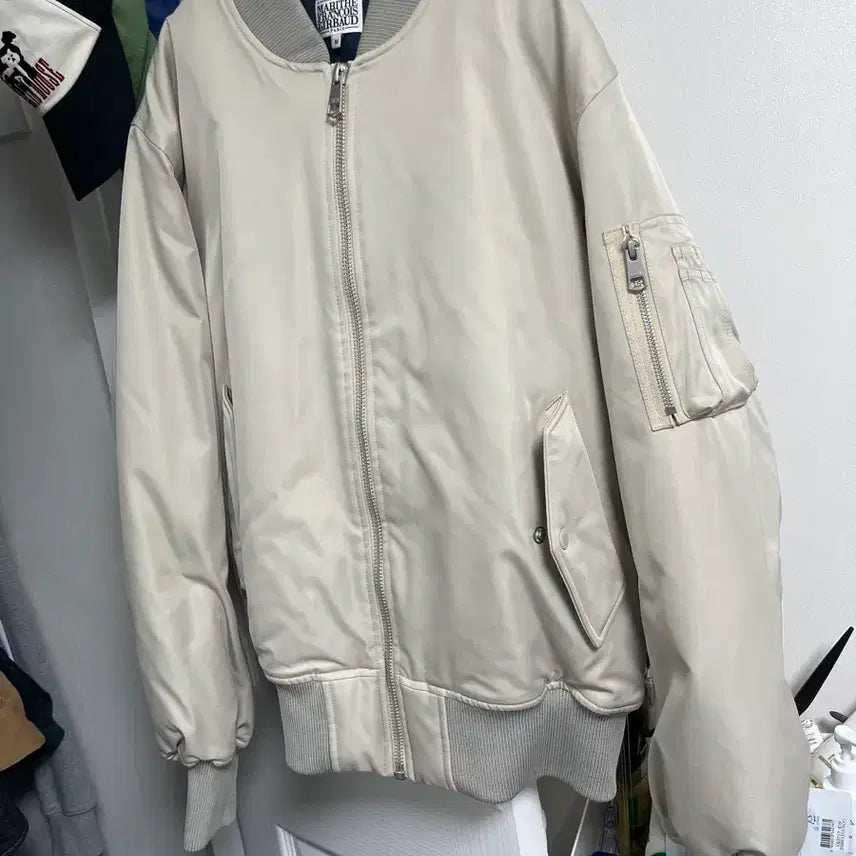 [BUNJANG] Marithe Francois Girbaud Melange Rib MA-1 Jacket Ivory M / 마리떼 프랑소와 저버 멜란지 립 MA-1 아이보리 M사이즈