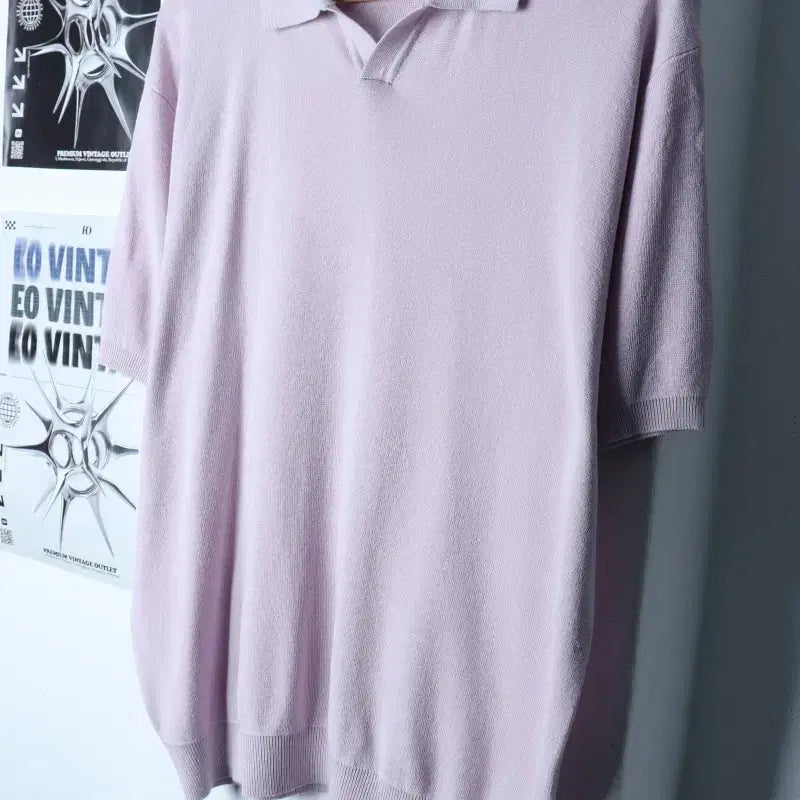 [BUNJANG] KIMUE Oversized V-Neck T-Shirt / (XL-2XL) 키뮤어 반팔 카라 티셔츠 브이넥 연보라-17674