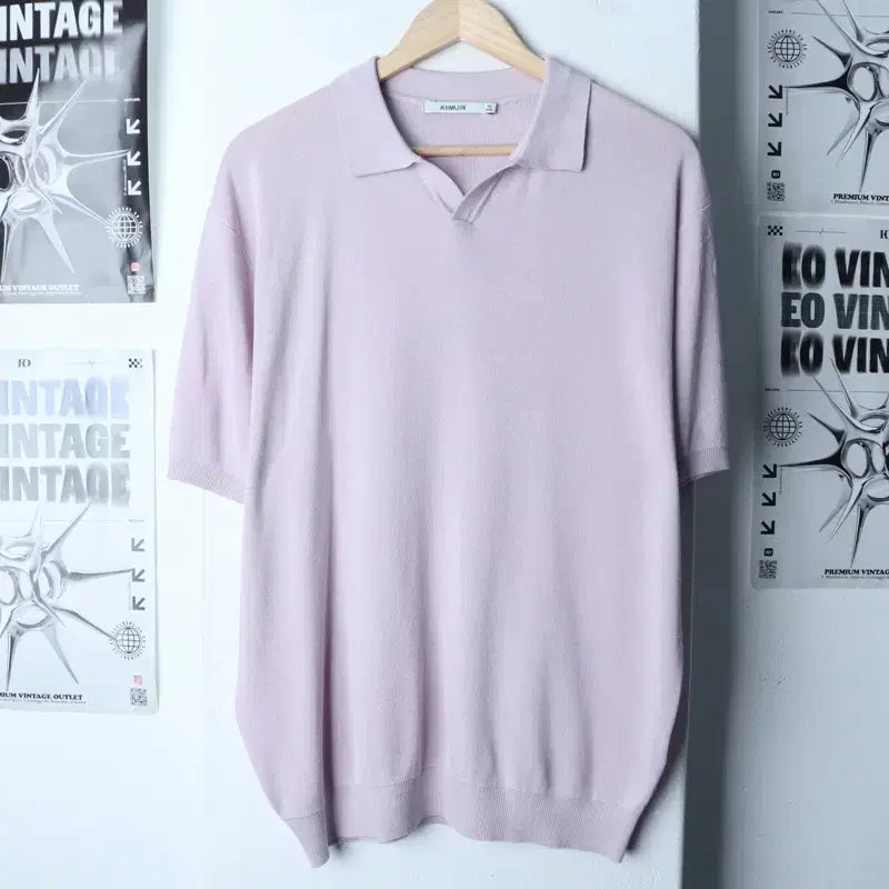 [BUNJANG] KIMUE Oversized V-Neck T-Shirt / (XL-2XL) 키뮤어 반팔 카라 티셔츠 브이넥 연보라-17674