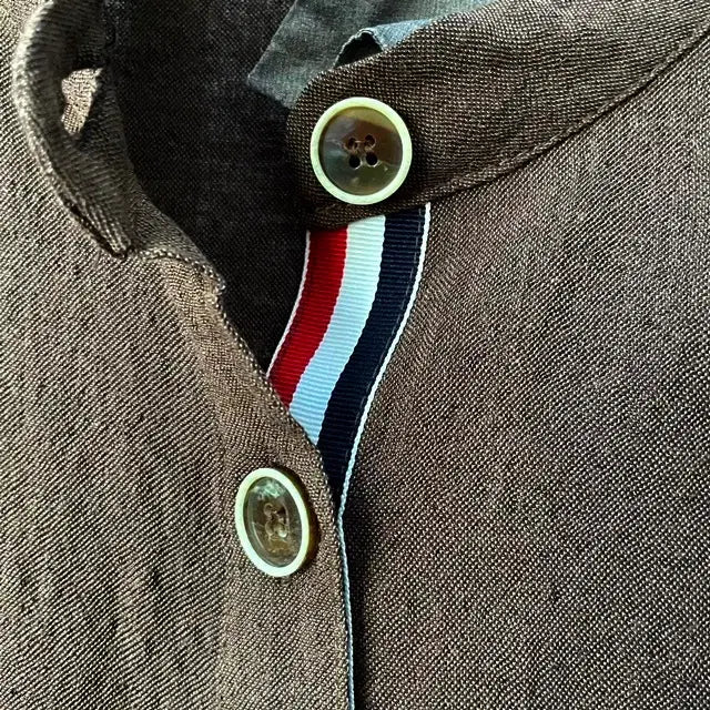 [BUNJANG] Linen Dress with Brown Tape Detail / 브라운 테잎 장식 린넨 원피스