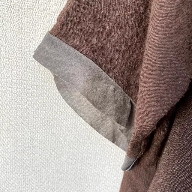 [BUNJANG] Linen Dress with Brown Tape Detail / 브라운 테잎 장식 린넨 원피스
