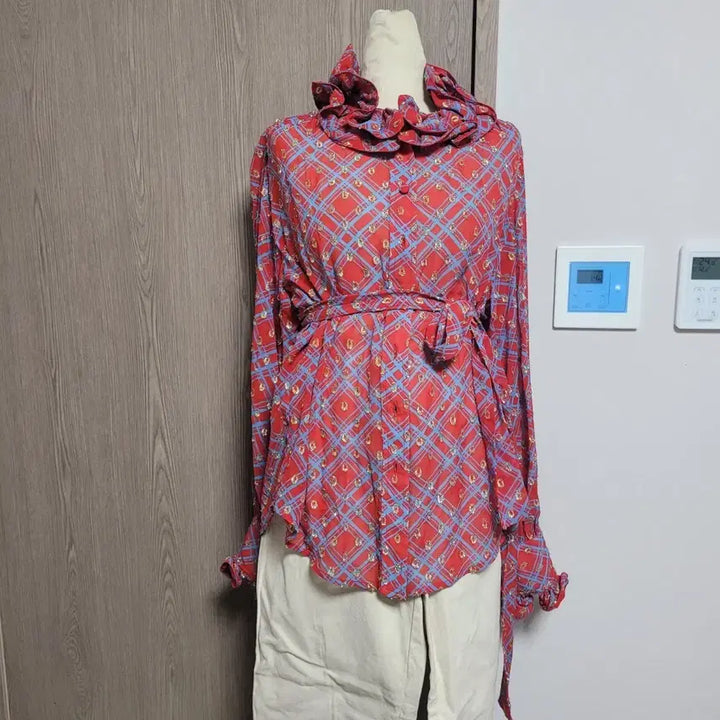 [BUNJANG] Marc Jacobs Runway Red Check Frill Blouse L / 상태굿 런웨이 마크제이콥스  화려한 블라우스 L