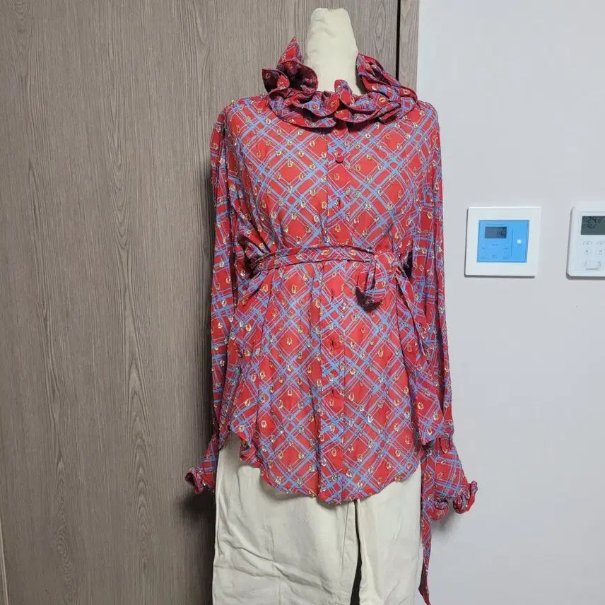 [BUNJANG] Marc Jacobs Runway Red Check Frill Blouse L / 상태굿 런웨이 마크제이콥스  화려한 블라우스 L