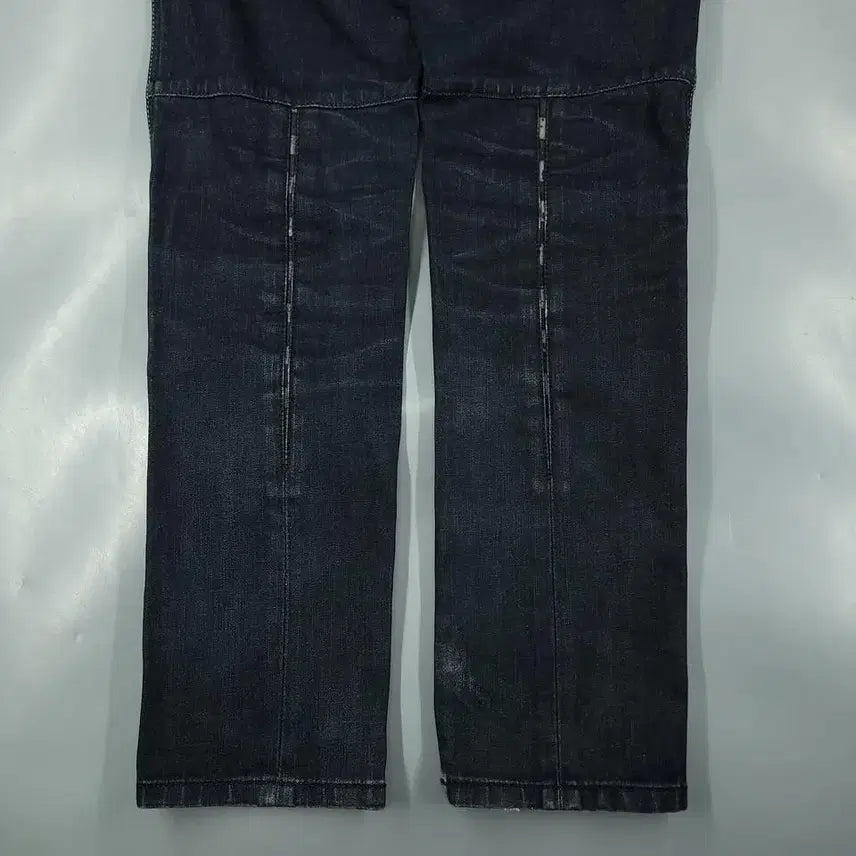 [BUNJANG] EVISU Checkered Wash Jeans / 에비수 진청워싱 체커보드 힐스 절개 글리터 배기핏 Y2K 청바지 데님팬츠