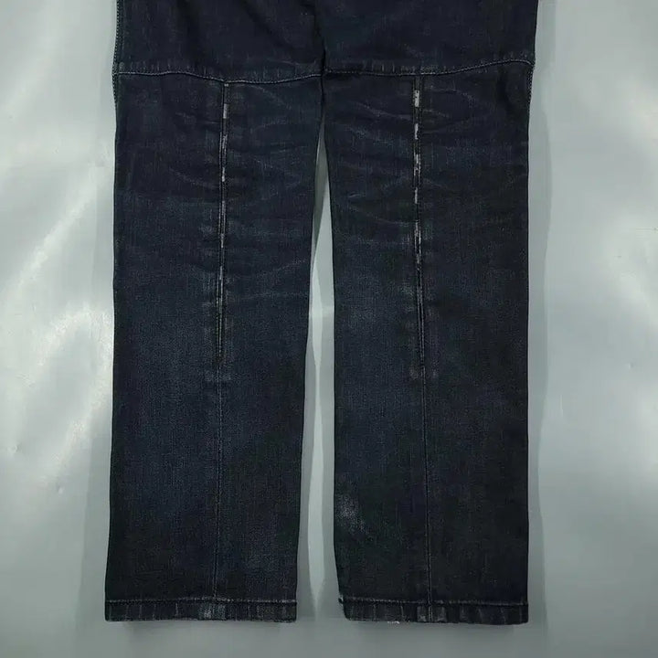 [BUNJANG] EVISU Checkered Wash Jeans / 에비수 진청워싱 체커보드 힐스 절개 글리터 배기핏 Y2K 청바지 데님팬츠