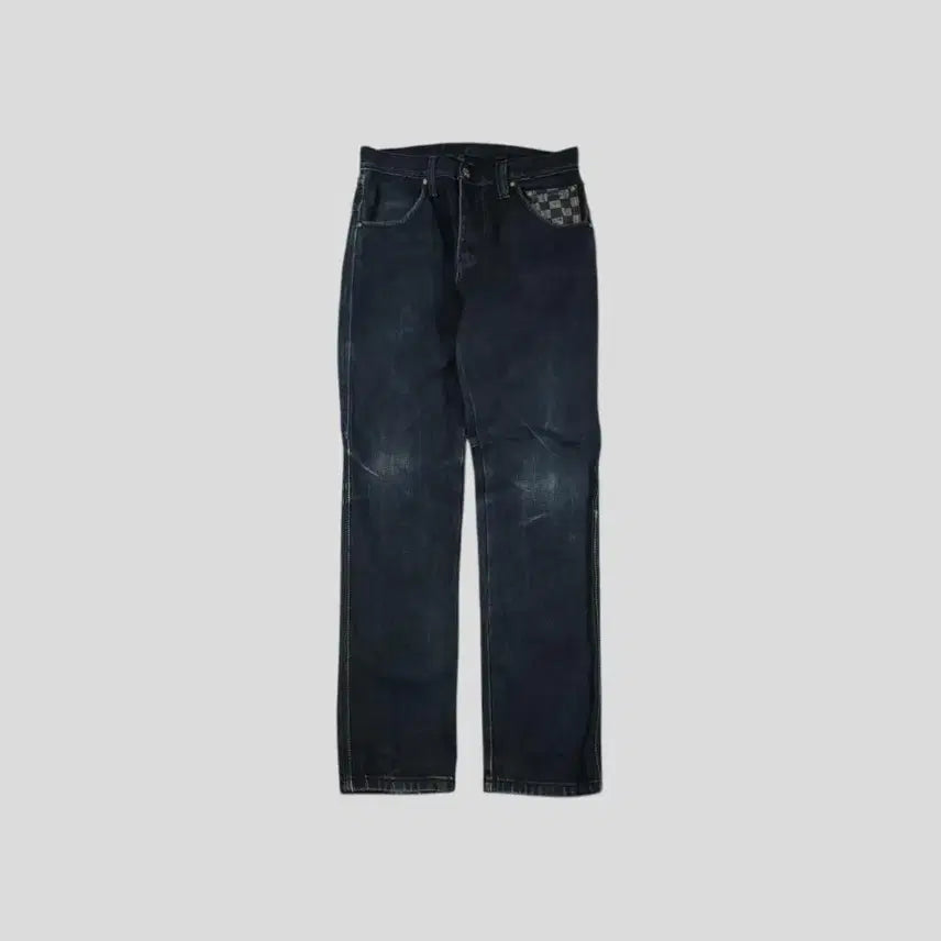 [BUNJANG] EVISU Checkered Wash Jeans / 에비수 진청워싱 체커보드 힐스 절개 글리터 배기핏 Y2K 청바지 데님팬츠