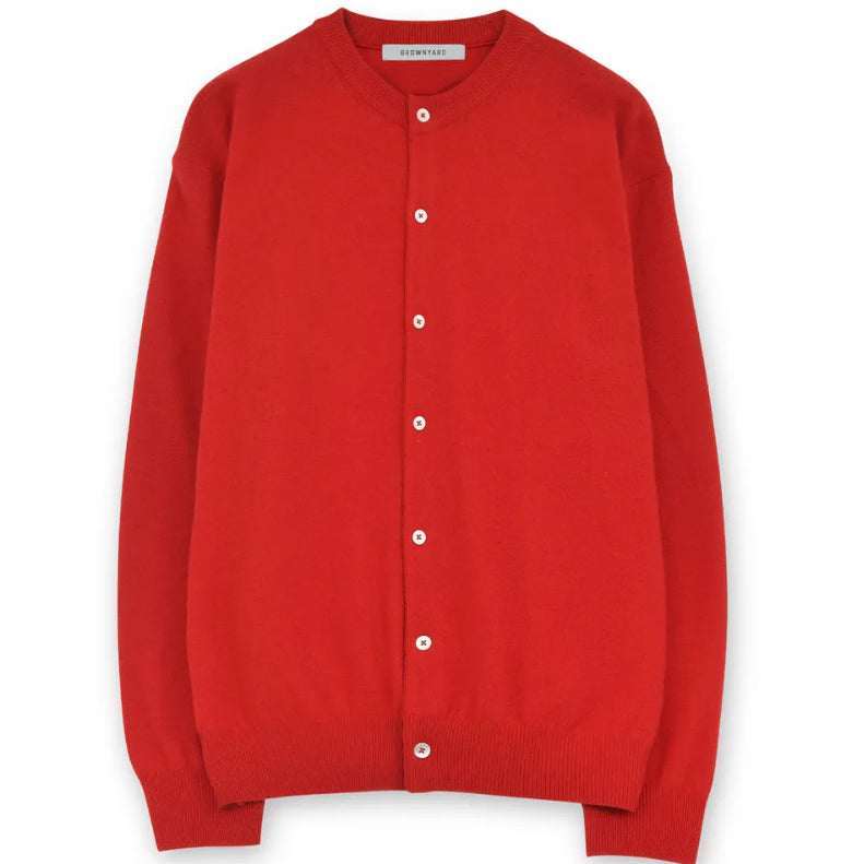 [BUNJANG] Brown Yard Round Neck Cardigan Red / [6]브라운야드 라운드넥 가디건 레드