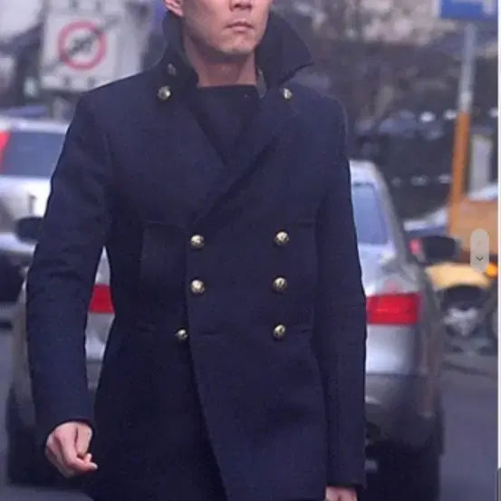 [BUNJANG] Balmain Design Navy Double-Breasted Coat / 발망 디자인 네이비색 더블 브레스트 코트